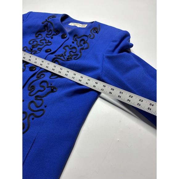 Liz Claiborne Suits Women's Sz 6? SEE 100% Wool Blue Embroidered Skirt Suit Set - Picture 11 of 16